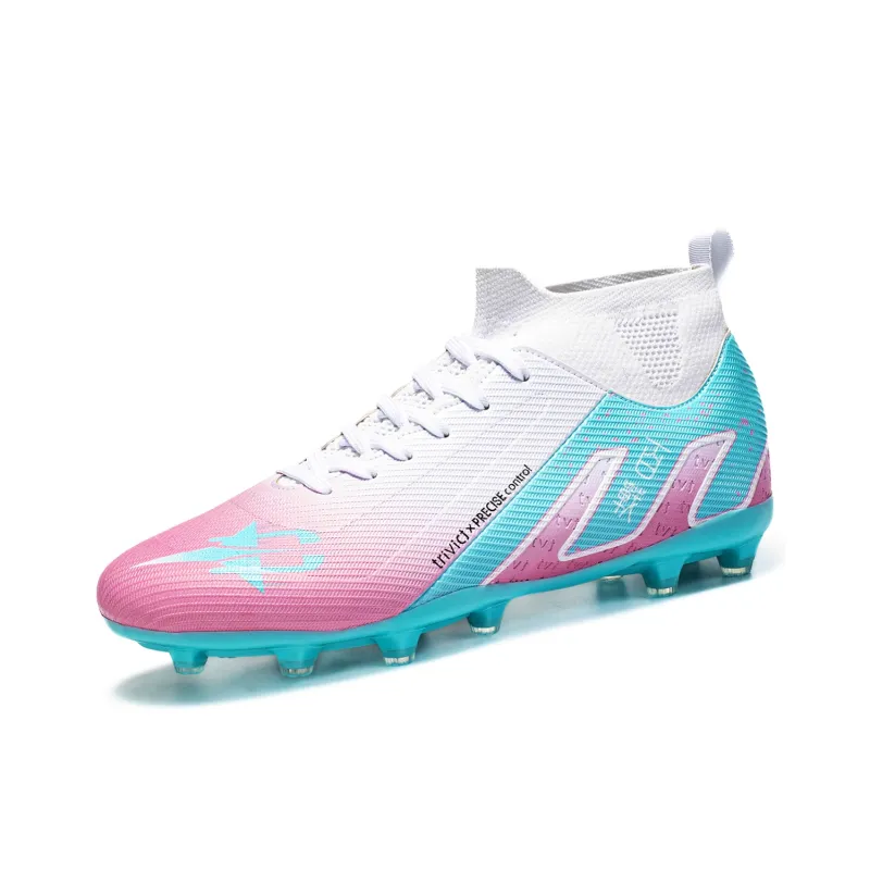 TriVict Win A Hundred Battles And Win A Hundred Victories. Soccer Shoes Unisex Mid Top White/Pink/Aqua/Blue-10