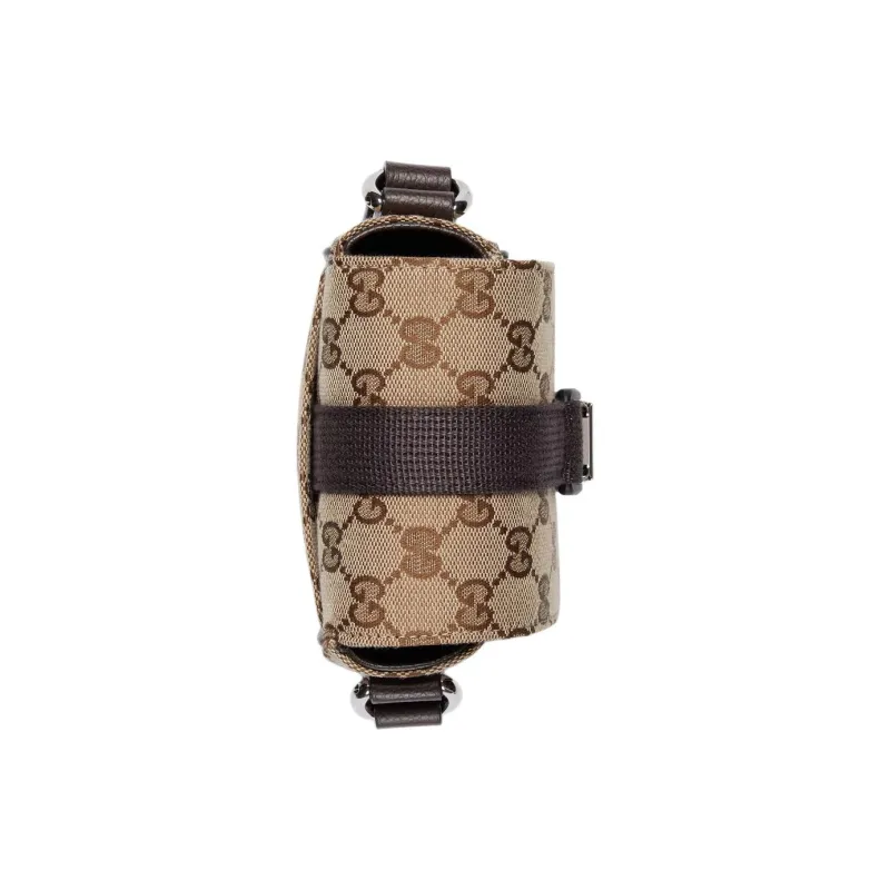 GUCCI Canvas With Leather Crossbody Bag, Shoulder Bag Mini Men's Beige & Ebony-5