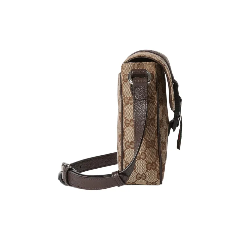 GUCCI Canvas With Leather Crossbody Bag, Shoulder Bag Mini Men's Beige & Ebony-2