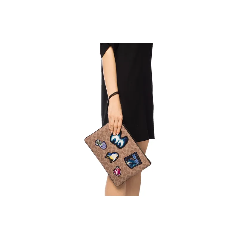 COACH Disney Coach Turnlock Wristlet 30 Disney Collaboration Canvas With Leather Clutch Large Size Men's Brown Monogram-4