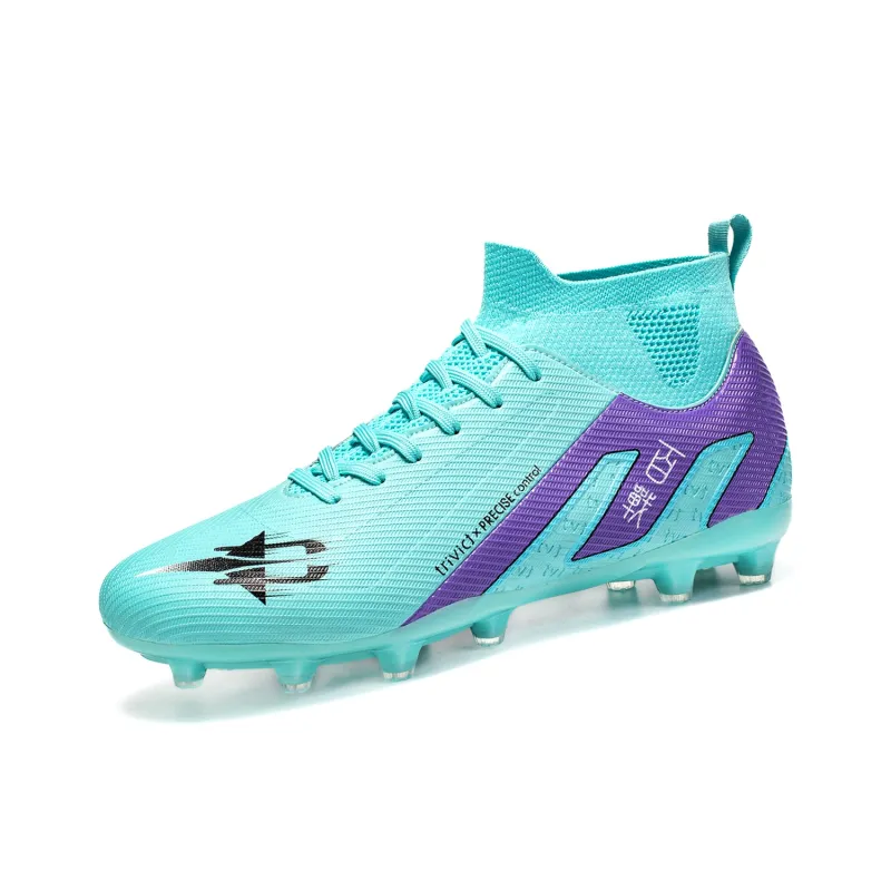 TriVict Win A Hundred Battles And Win A Hundred Victories. Soccer Shoes Unisex Mid Top White/Pink/Aqua/Blue-18