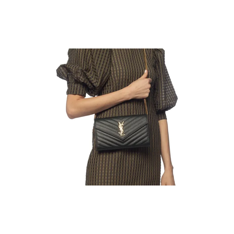 SAINT LAURENT Cow Leather Chain Wallet Shoulder Bag Crossbody Bag Women's Mint Green/Jasper-3