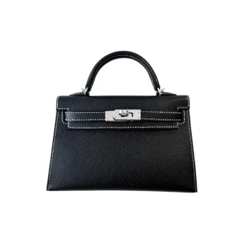 HERMES Mini Kelly 2nd Generation Epsom Leather Kelly Bag Handbags Women's White Thread Inner With Black