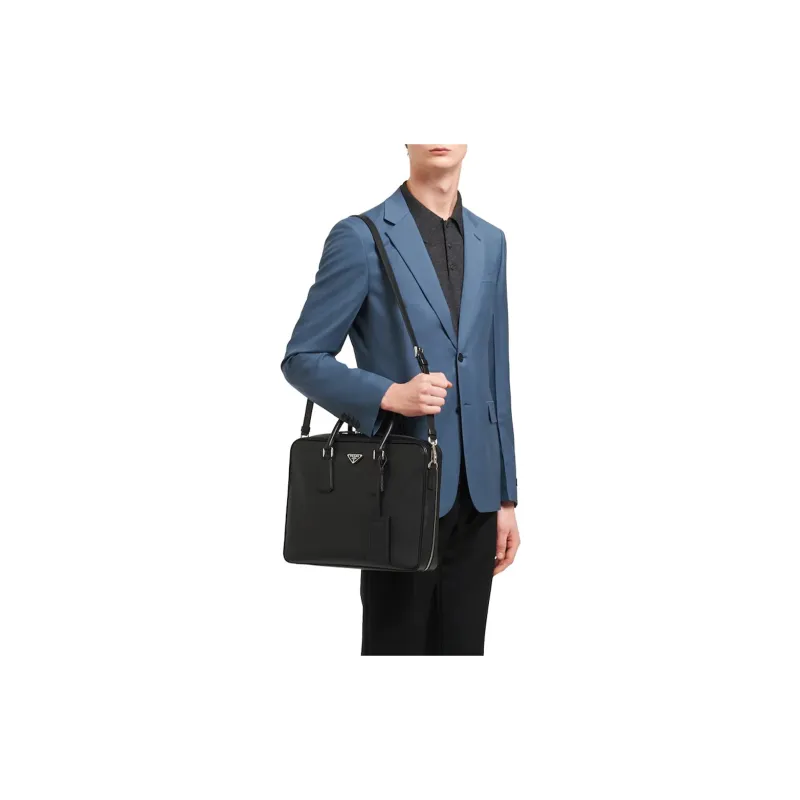 PRADA Saffiano Leather Briefcases Handbags Men's Black-3