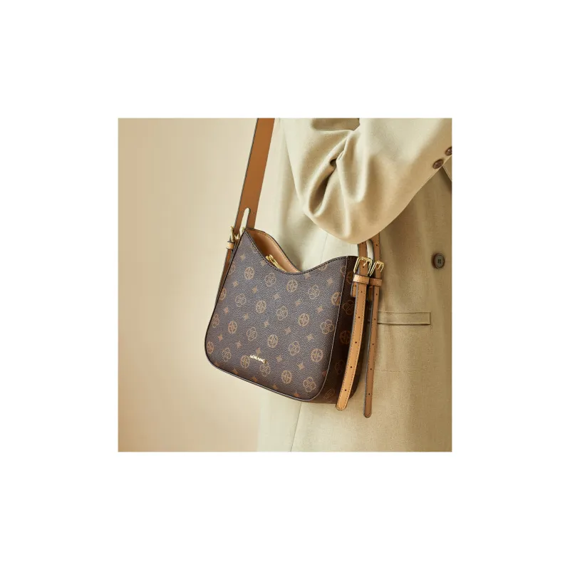 AOKANG PVC Polyvinyl Chloride With Synthetic Leather Crossbody Bag, Shoulder Bag Women's Coffee/Ecru-3