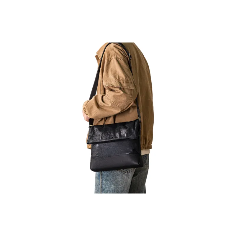 ROSEROOEN Top Grain Vegetable Tanned Cow Leather Shoulder Bag Crossbody Bag Regular Unisex Black-7