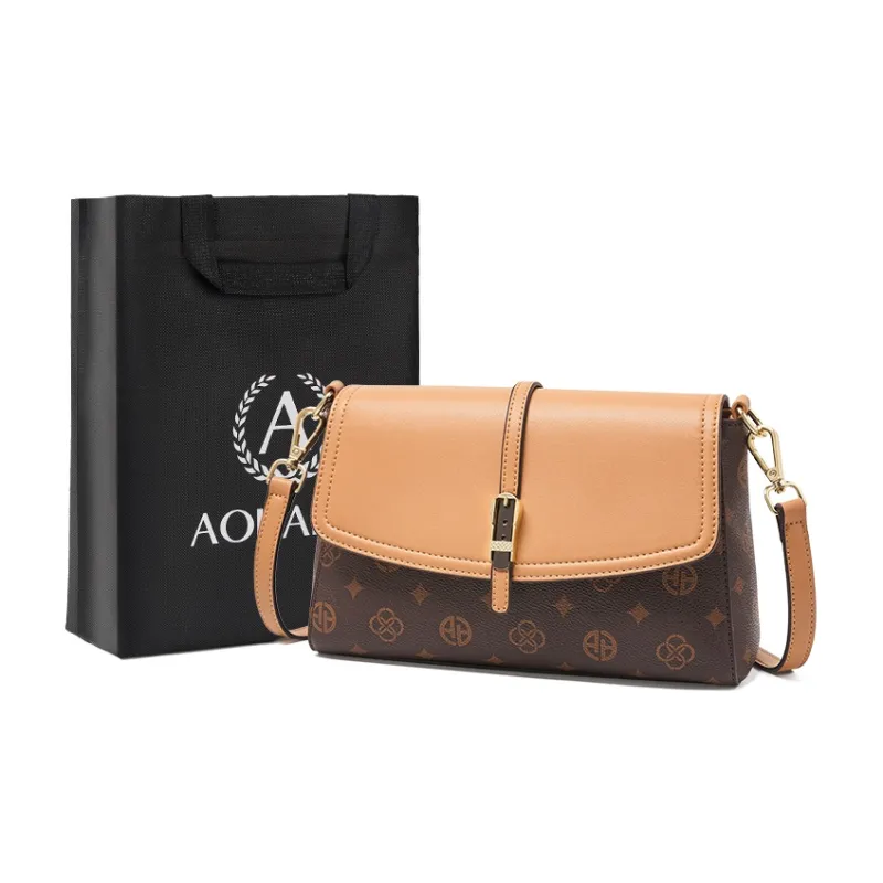 AOKANG PVC Mom Bag Shoulder Bag Small Square Bag Shoulder Bag Women's Coffee/Ecru-0