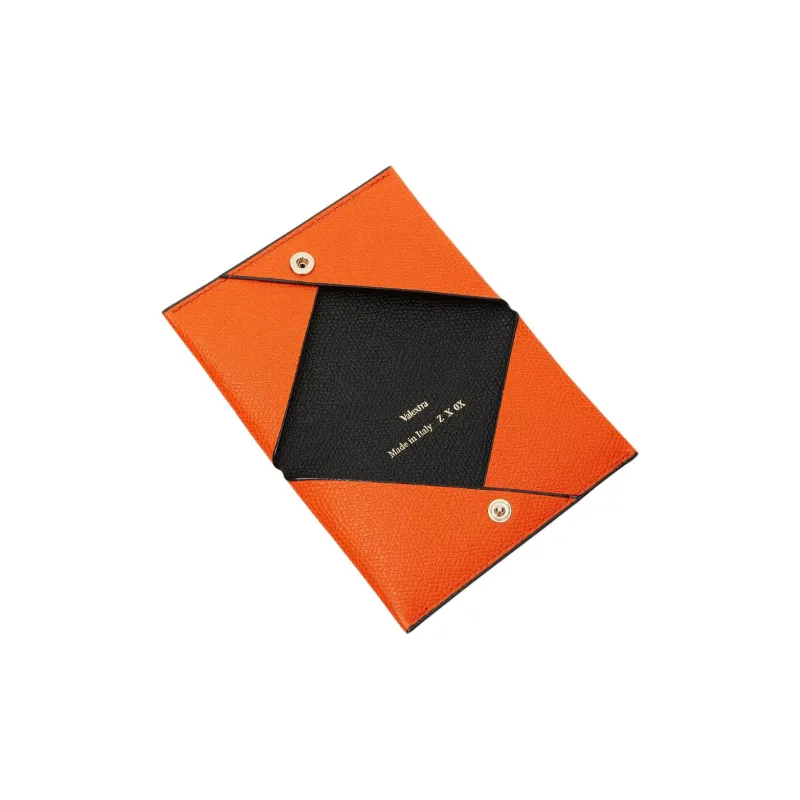 Valextra Millepunte Calfskin Card Holder Women's Orange & Black-3