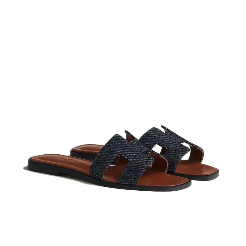 HERMES Oran Slide Slippers Women's Original Blue-3