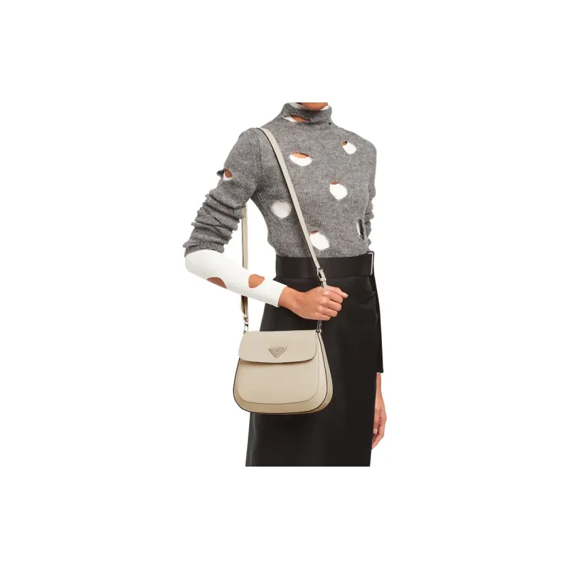 PRADA Cleo Leather Shoulder Bag Crossbody Bag Women's Desert Beige-4