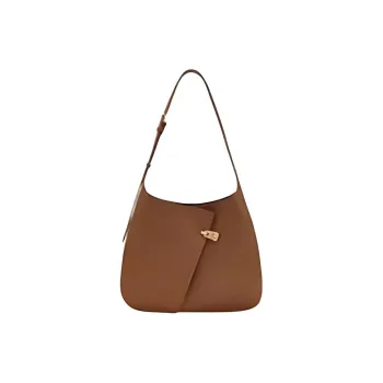 COCCINELLE Cow Leather Crescent Bag Portable Crossbody Bag Shoulder Bag Large Size Women's Caramel With Black Accents