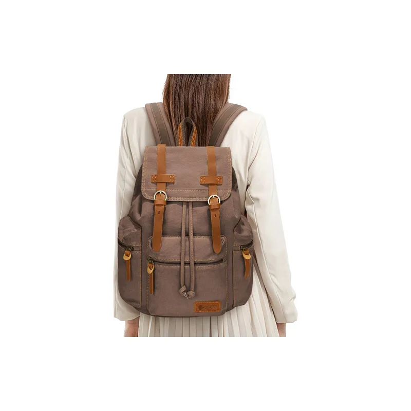 COTECi Crazy Horse Cow Leather, Washed Canvas Backpack Tubas Unisex Ink Gray/Gray/Coffee/Khaki-14