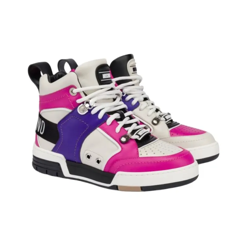 MOSCHINO Streetball High Top Skateboard Shoes Women's Pink White-2