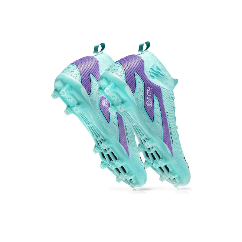 TriVict Win A Hundred Battles And Win A Hundred Victories. Soccer Shoes Unisex Mid Top White/Pink/Aqua/Blue-17