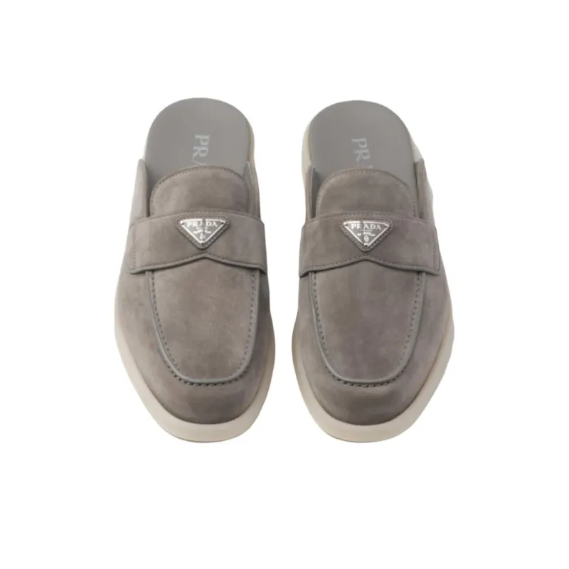 PRADA Triangle-logo Backless Suede Loafers-4