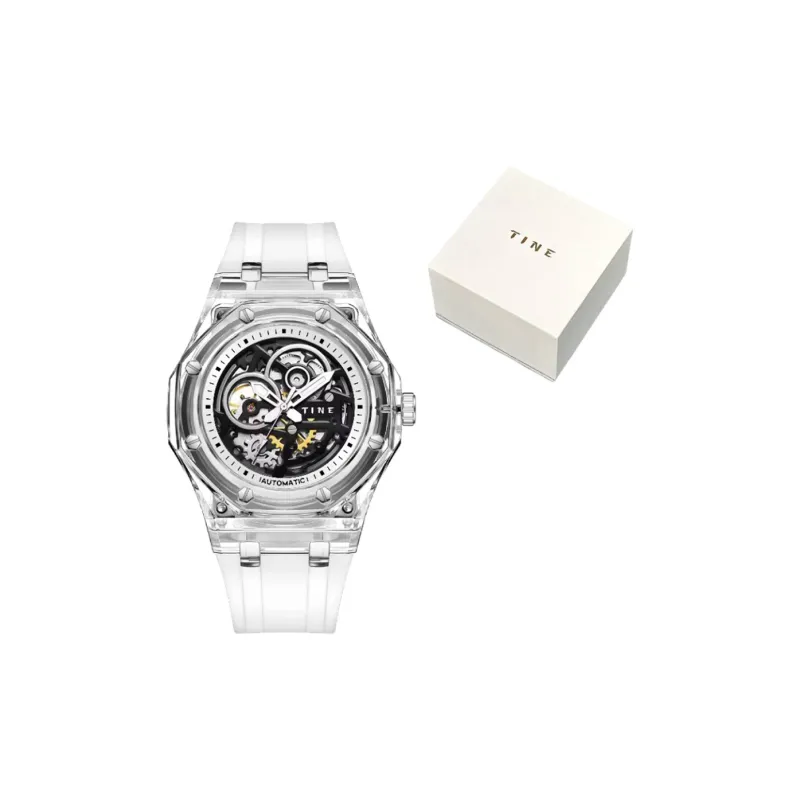 TINE Automatic Mechanical Movement Rubber Strap Watch Unisex White Dial-1