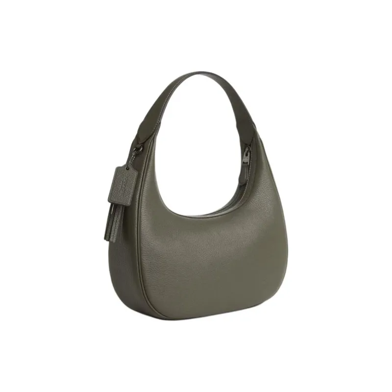 COACH Refined Pebble Pattern Leather Handbag, Shoulder Bag Women's Army Green-1