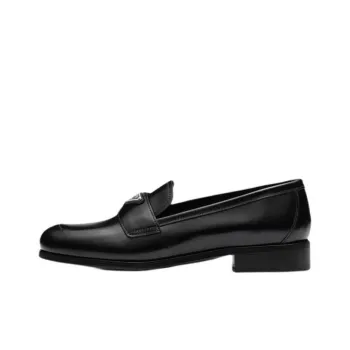PRADA 25mm Penny Loafer Black Brushed Leather Women's