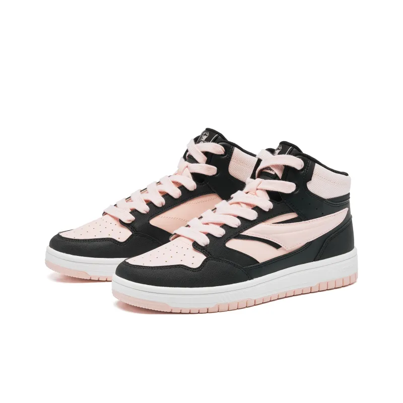 QIAODAN Skateboard Shoes Women's High Top Black Seashell Pink-2