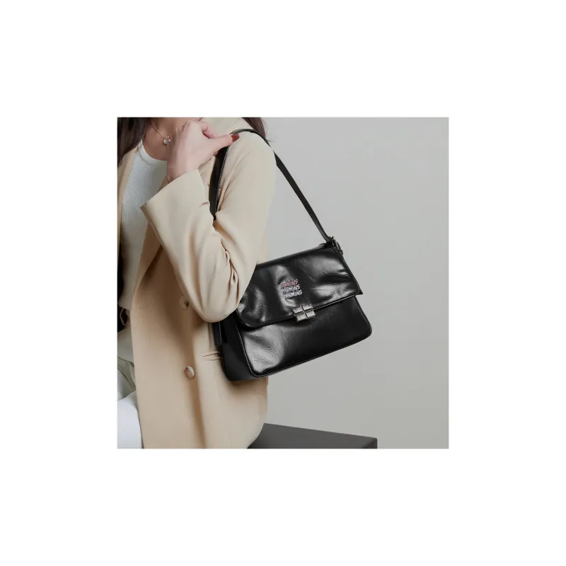 15 MINS Synthetic Leather Tote Bag Elegance Fashion Advanced Feminine Crossbody Bag Shoulder Bag Women's Black-6
