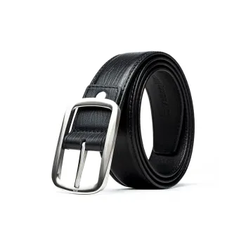 Anthony Miles Stainless Steel Pin Buckle Time Imprint Top Grain Cow Leather Leather Belts Men's Black 3.4cm