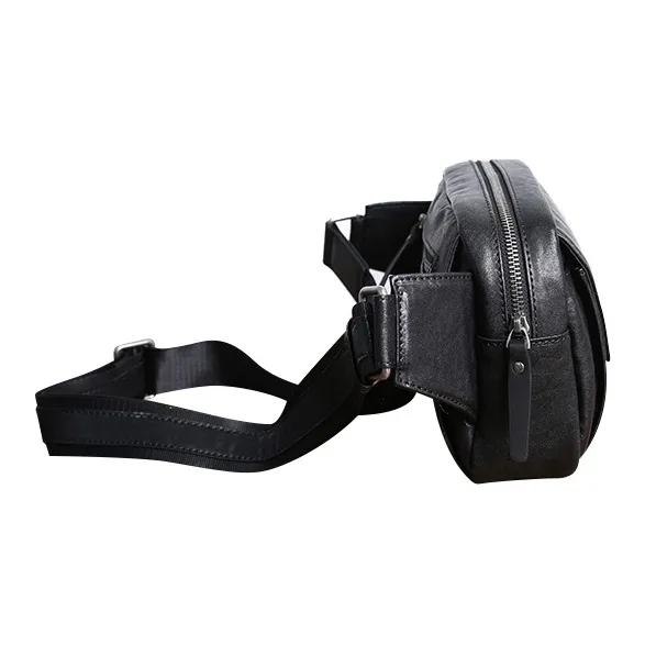 DOSRFINI Top Grain Cow Leather One Shoulder Crossbody Sling Bags Regular Men's Black-4