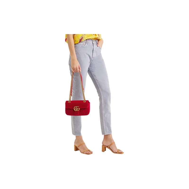GUCCI Marmont Velour Crossbody Bag, Shoulder Bag Women's Red-6