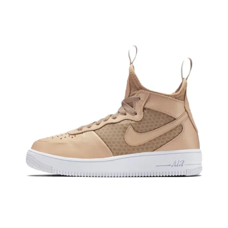 Nike Air Force 1 Anti-Slip Wear-Resistant Mid-Top Casual Running Shoes Women's Light Brown-0