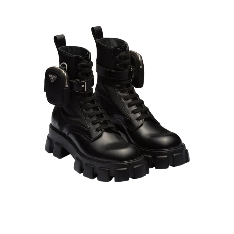 PRADA Monolith 55mm Pouch Ankle Boots Black Leather-2