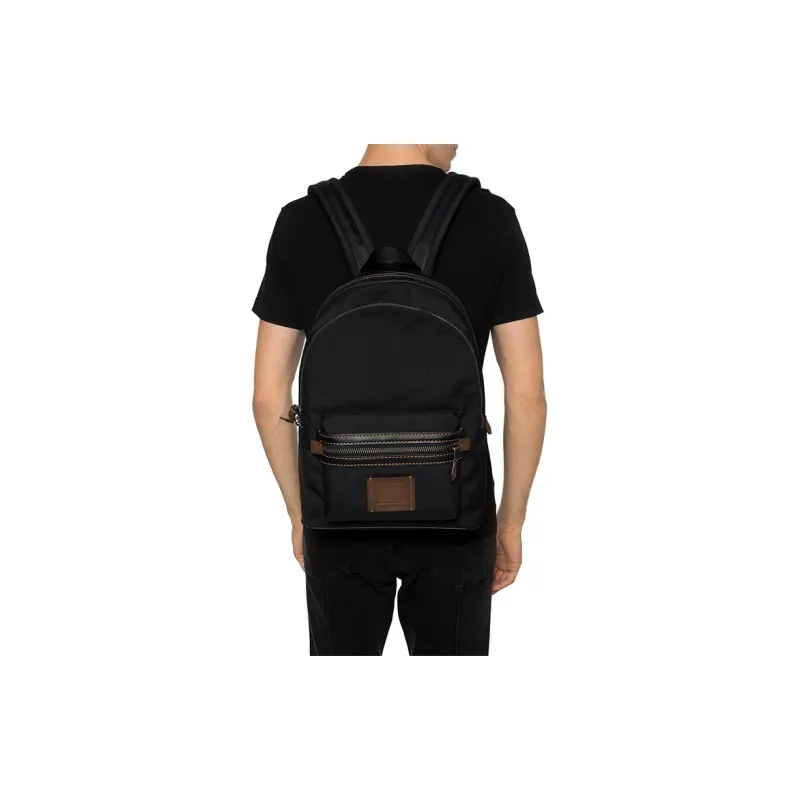 COACH Academy Canvas With Leather Backpack Large Size Men's Black-3
