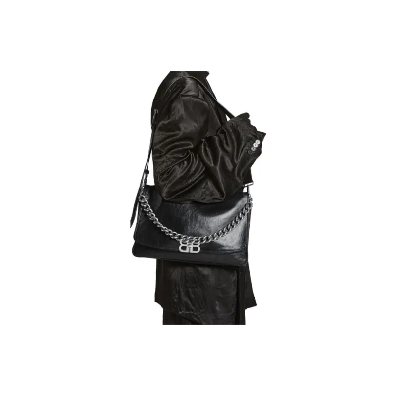 Balenciaga Bb Soft Large Flap Bag Black-6