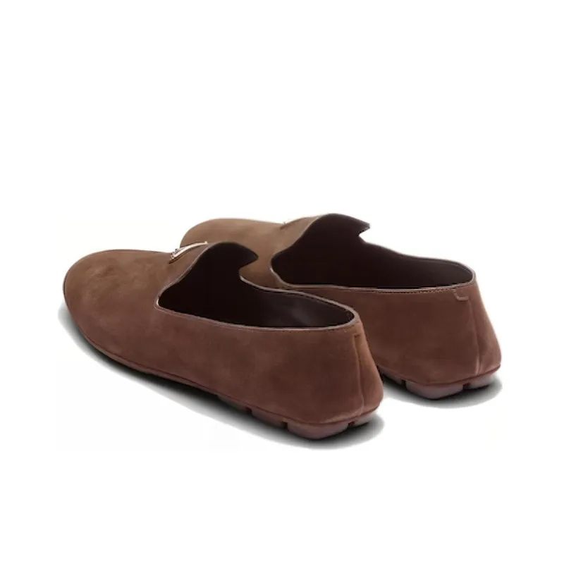 PRADA Logo-plaque Suede Driving Shoes-4