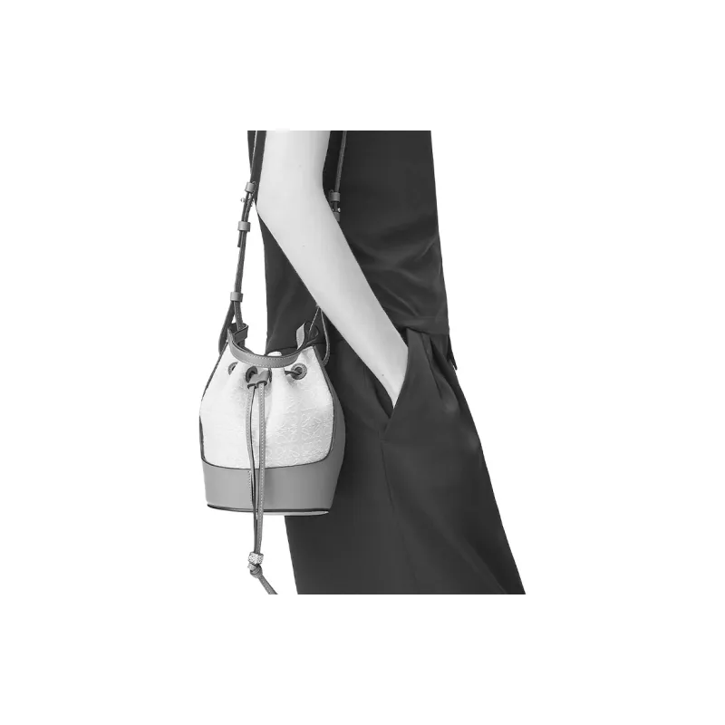 LOEWE Balloon Calfskin Canvas Crossbody Handbag Shoulder Bag Mini Women's Green-5