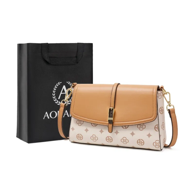 AOKANG PVC Mom Bag Shoulder Bag Small Square Bag Shoulder Bag Women's Coffee/Ecru-6