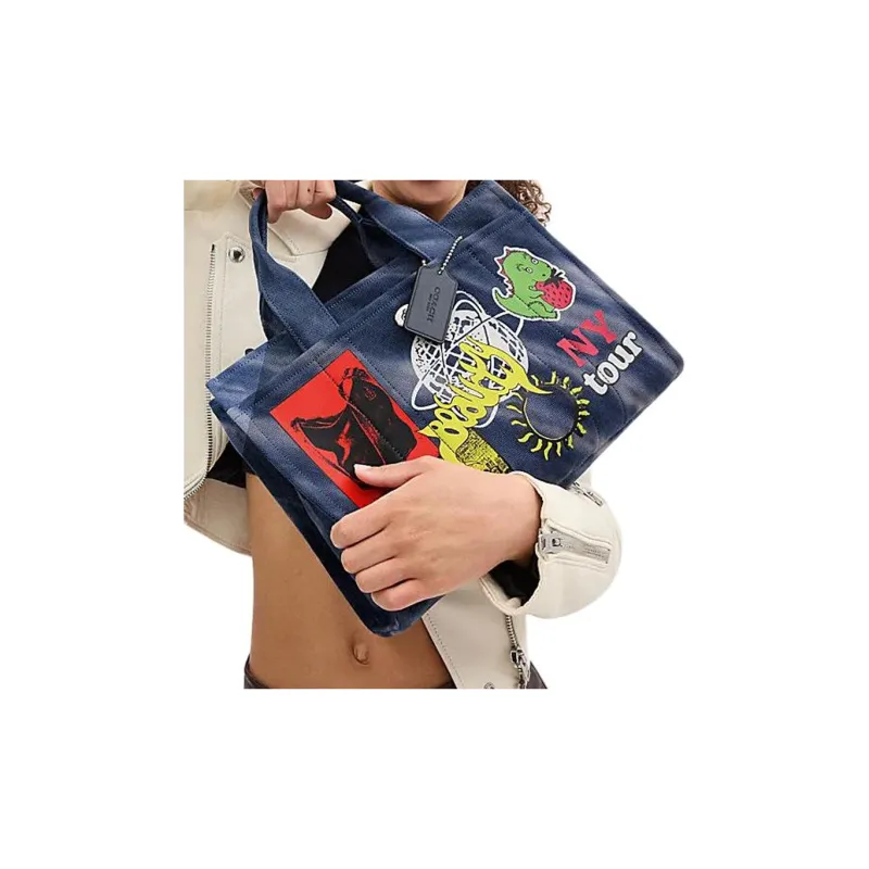 COACH Cargo Fabric Tote Bag Shopping Bag Shoulder Bag Crossbody Bag Handbag Large Size Unisex Midnight Blue & Navy-6