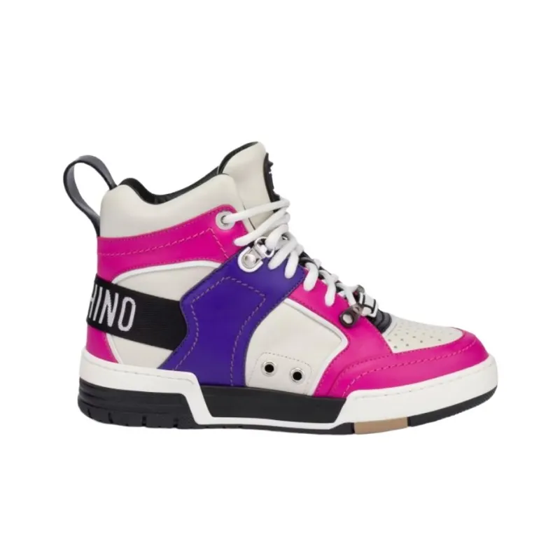 MOSCHINO Streetball High Top Skateboard Shoes Women's Pink White-1