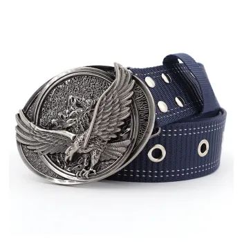 Mulinsen Punk Pin Buckle Large Stud Trendy Casual Jeans Belt Nylon Belt Unisex 3.8cm