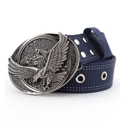 Mulinsen Punk Pin Buckle Large Stud Trendy Casual Jeans Belt Nylon Belt Unisex 3.8cm