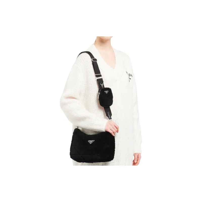 PRADA Sheepskin Crossbody Bag Shoulder Bag Women's Black-3