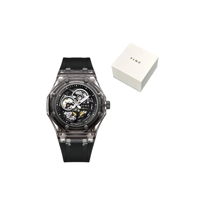TINE Automatic Mechanical Movement Rubber Strap Watch Unisex White Dial-3