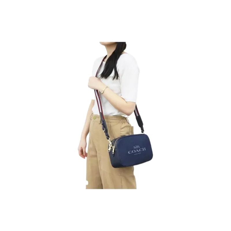 COACH Jes Fabric With Cow Leather Shoulder Bag, Crossbody Bag Medium Size Women's Denim Blue-4