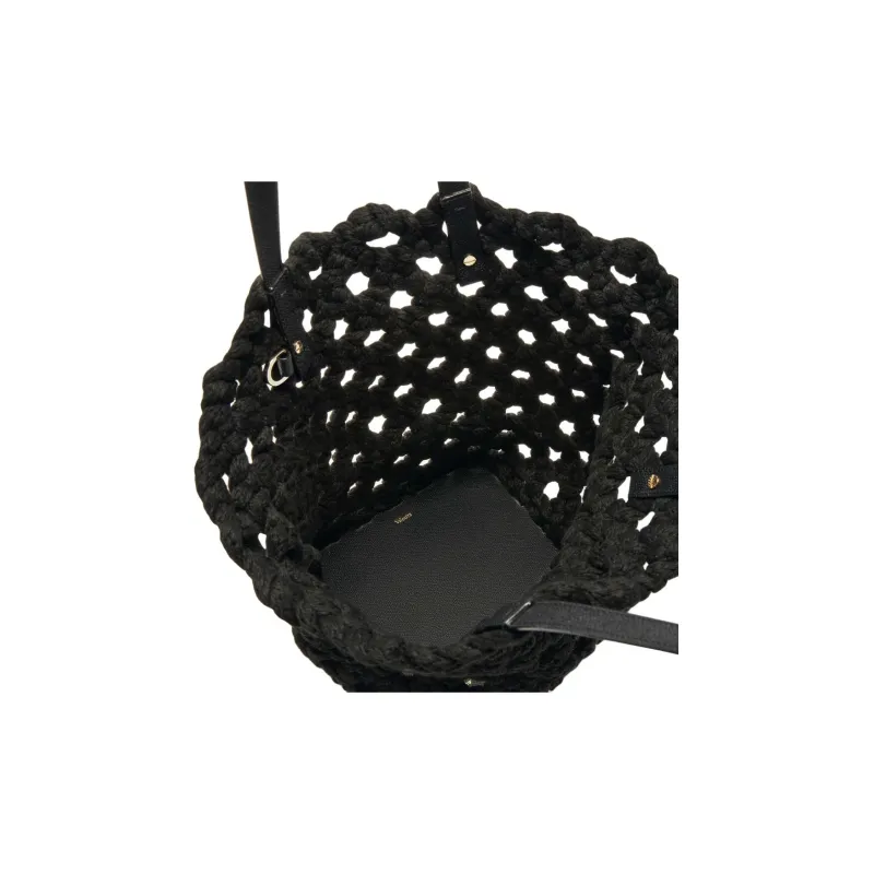 Valextra Woven Fabric With Calfskin Tote Bag, Shopping Bag, Handbag Women's Black-3