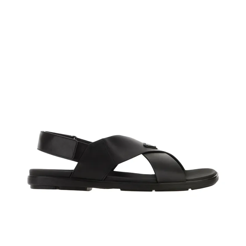 PRADA Crisscross Leather Sandals Black-1