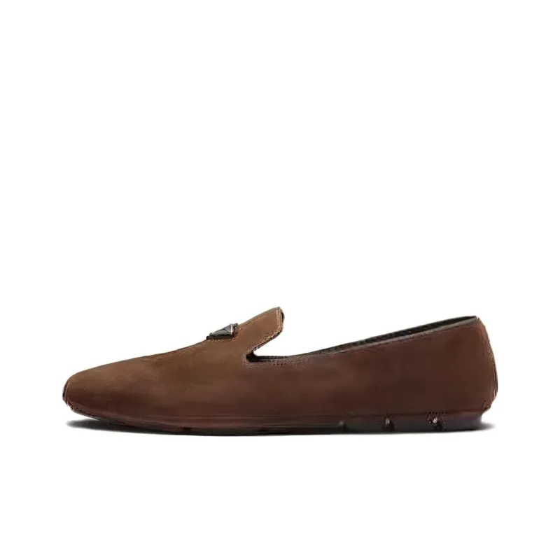 PRADA Logo-plaque Suede Driving Shoes-0