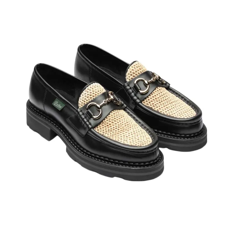 Paraboot Vincennes Raphia Loafers Women's Beige Black-2