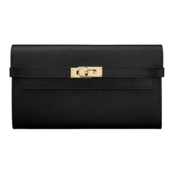 HERMES Kelly Wallet Epsom Calfskin Wallet Women's Noir Black