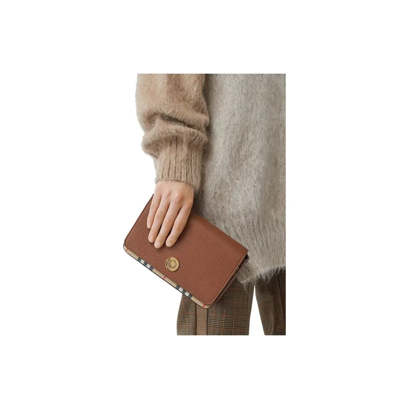 Burberry Vintage Cotton Crossbody Bag Clutch Women's Tan-5