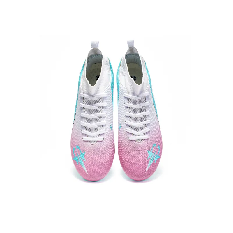 TriVict Win A Hundred Battles And Win A Hundred Victories. Soccer Shoes Unisex Mid Top White/Pink/Aqua/Blue-12