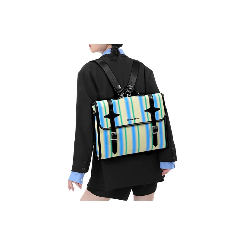 MORE U SEE Nylon Fabric Satchel Bag Crossbody Bag Backpack Regular Unisex Blue Green Stripes-2