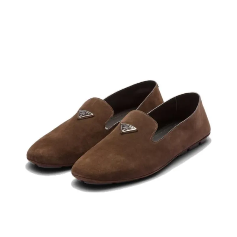 PRADA Logo-plaque Suede Driving Shoes-2